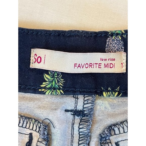 So Women's Favorite Midi Shorts Low Rise Pineapple Print Navy Blue Size 1 - Picture 7 of 9